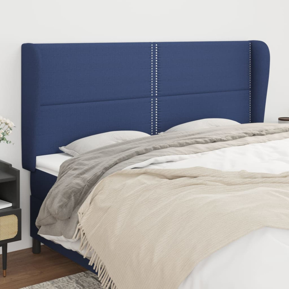 Produktbild för Sänggavel med kanter blå 183x23x118/128 cm tyg