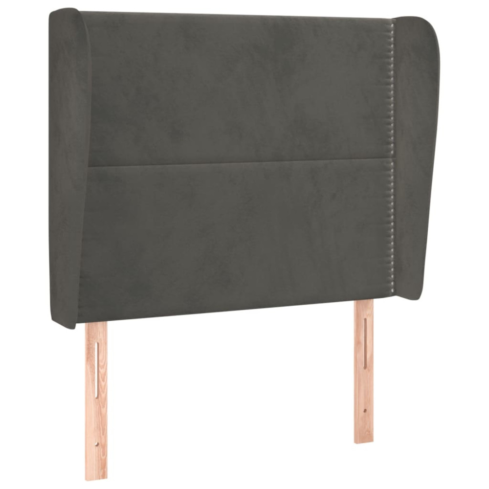 Produktbild för Sänggavel med kanter mörkgrå 103x23x118/128 cm sammet