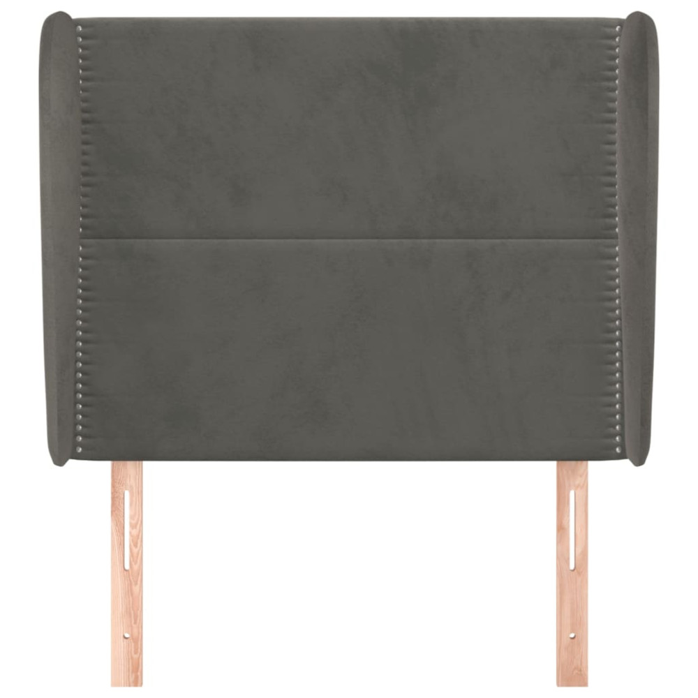 Produktbild för Sänggavel med kanter mörkgrå 103x23x118/128 cm sammet