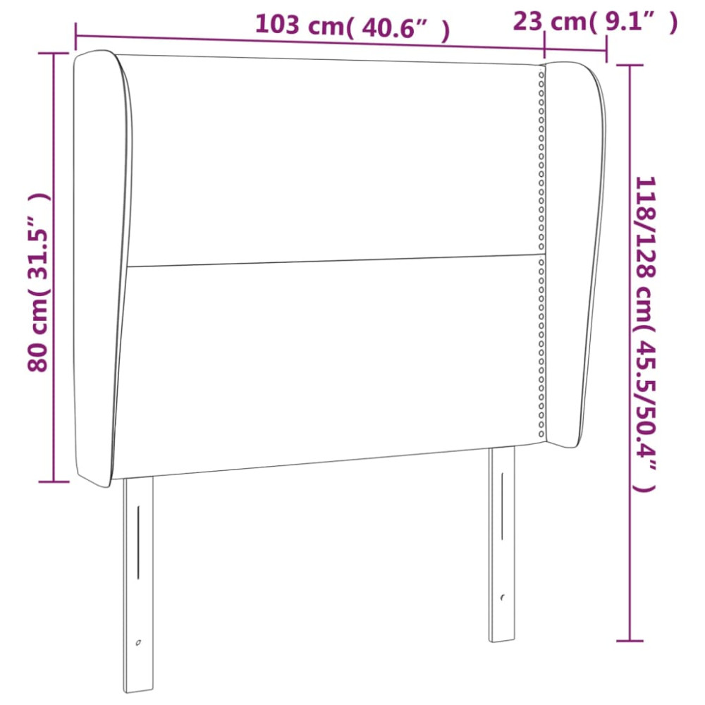 Produktbild för Sänggavel med kanter mörkgrå 103x23x118/128 cm sammet