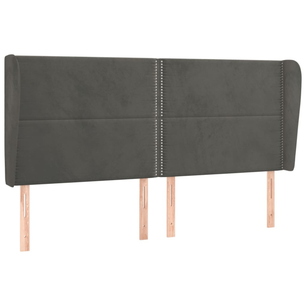 Produktbild för Sänggavel med kanter mörkgrå 203x23x118/128 cm sammet