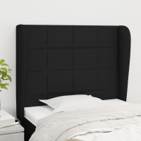 Produktbild för Sänggavel med kanter svart 83x23x118/128 cm tyg