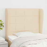 Produktbild för Sänggavel med kanter gräddvit 103x23x118/128 cm tyg