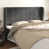 Produktbild för Sänggavel med kanter mörkgrå 163x23x118/128 cm sammet