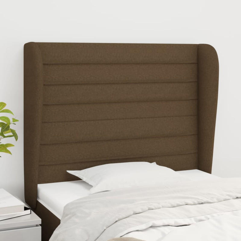Produktbild för Sänggavel med kanter mörkbrun 103x23x118/128 cm tyg