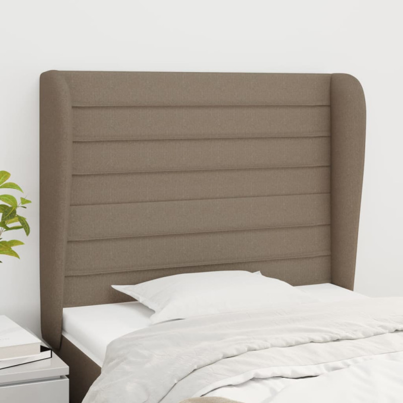Produktbild för Sänggavel med kanter taupe 103x23x118/128 cm tyg