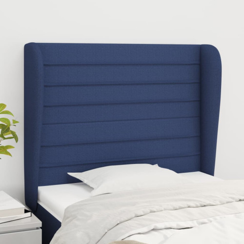 vidaXL Sänggavel med kanter blå 103x23x118/128 cm tyg