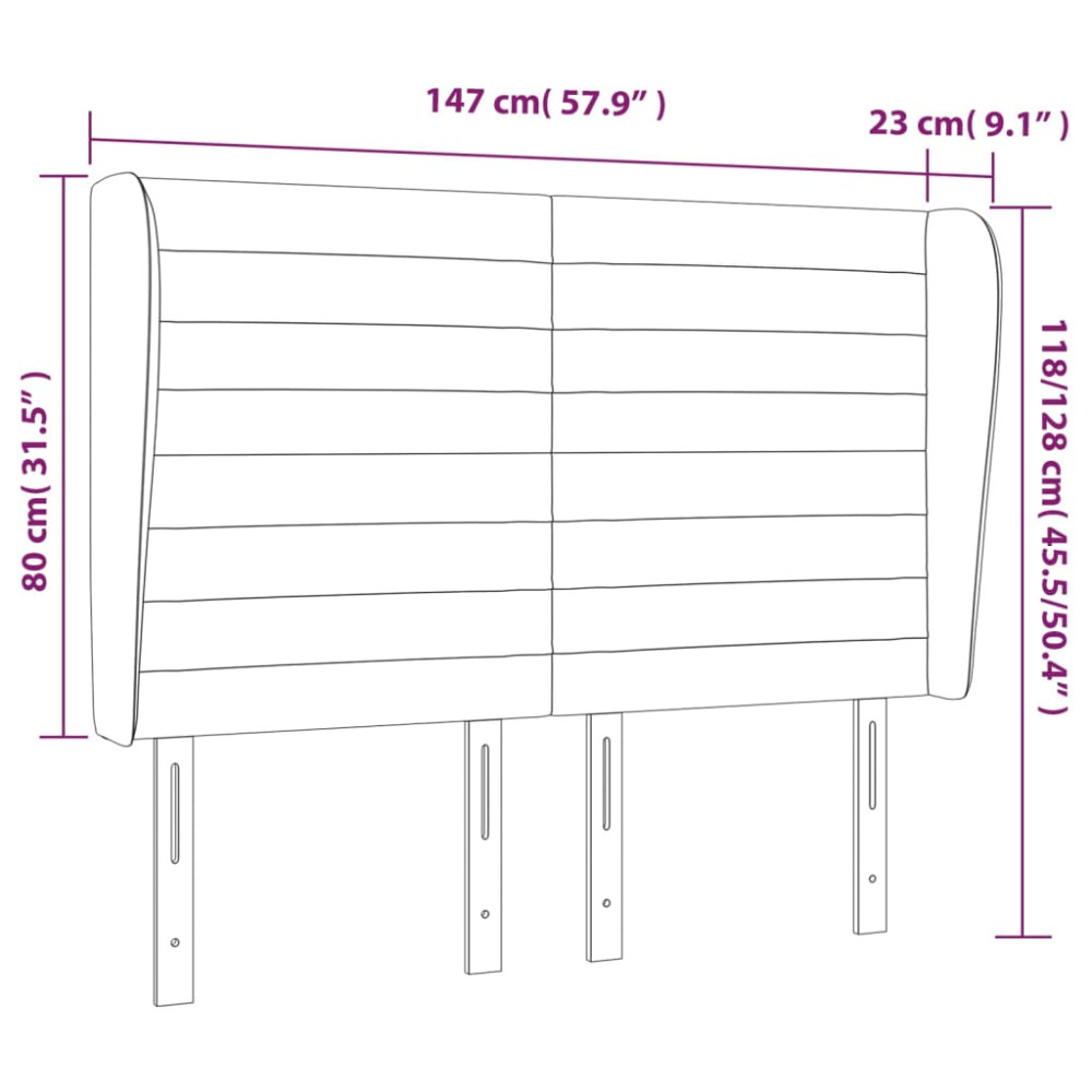 Produktbild för Sänggavel med kanter gräddvit 147x23x118/128 cm tyg
