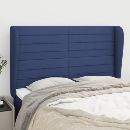 vidaXL Sänggavel med kanter blå 147x23x118/128 cm tyg