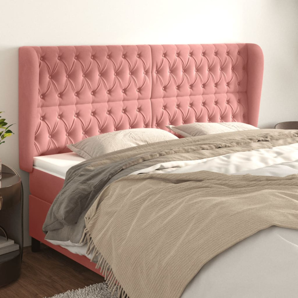 Produktbild för Sänggavel med kanter rosa 203x23x118/128 cm sammet