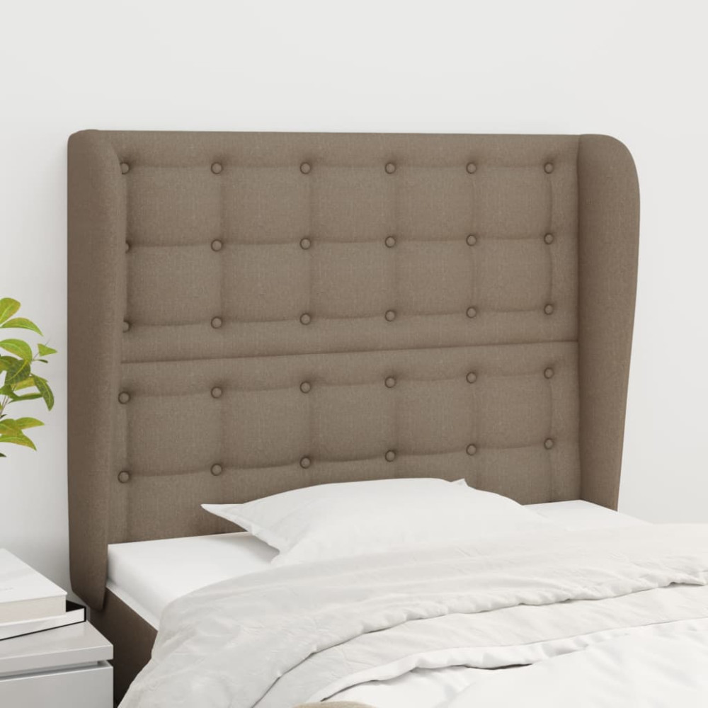 Produktbild för Sänggavel med kanter taupe 83x23x118/128 cm tyg