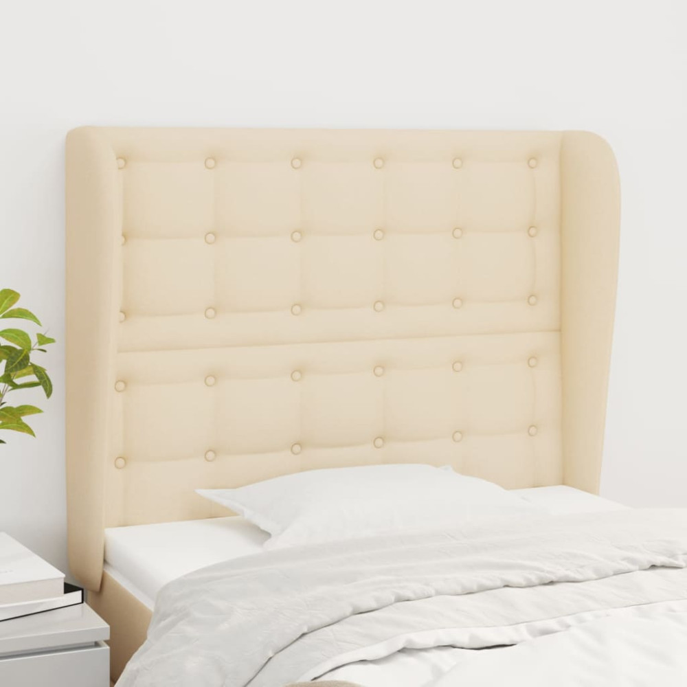 Produktbild för Sänggavel med kanter gräddvit 83x23x118/128 cm tyg