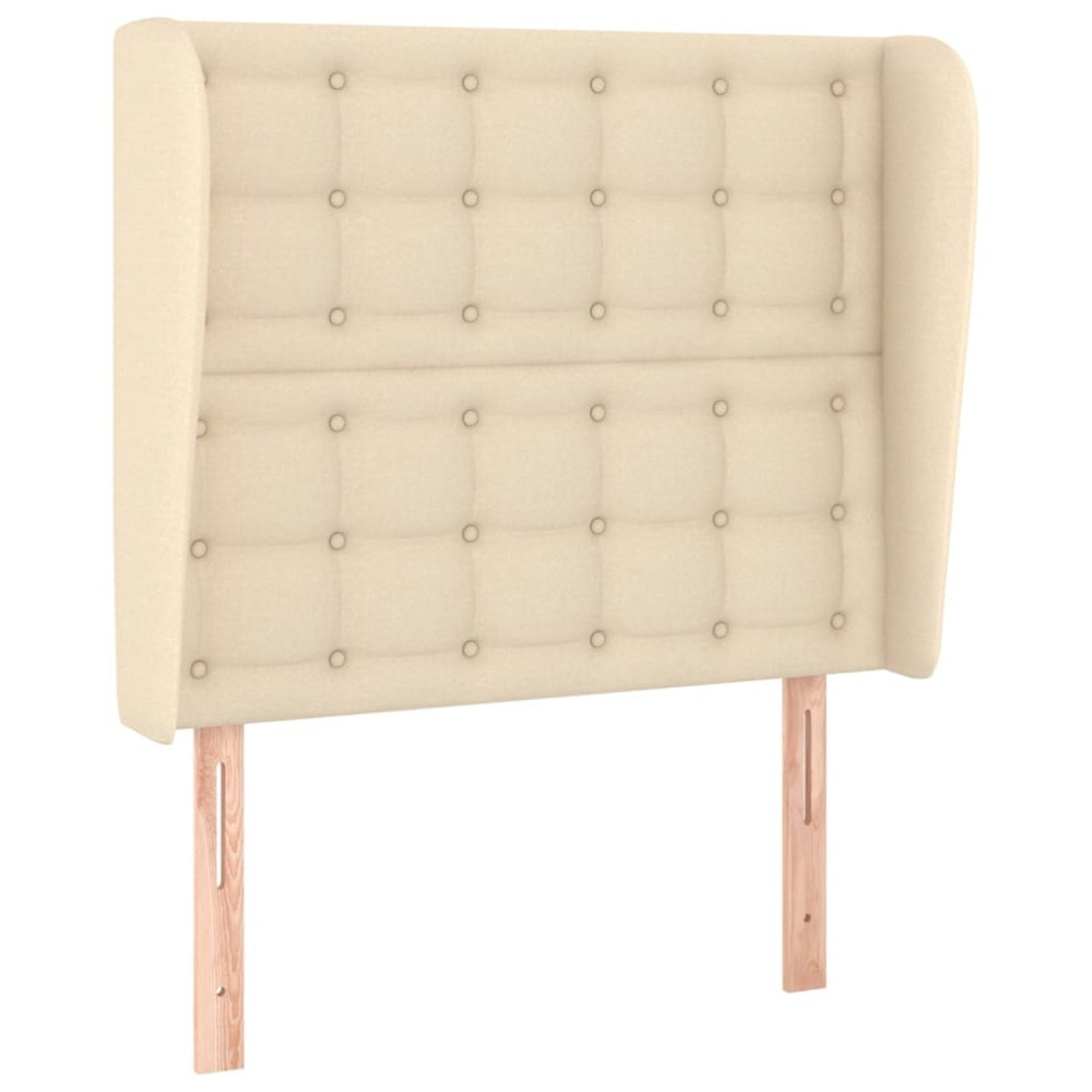 Produktbild för Sänggavel med kanter gräddvit 83x23x118/128 cm tyg