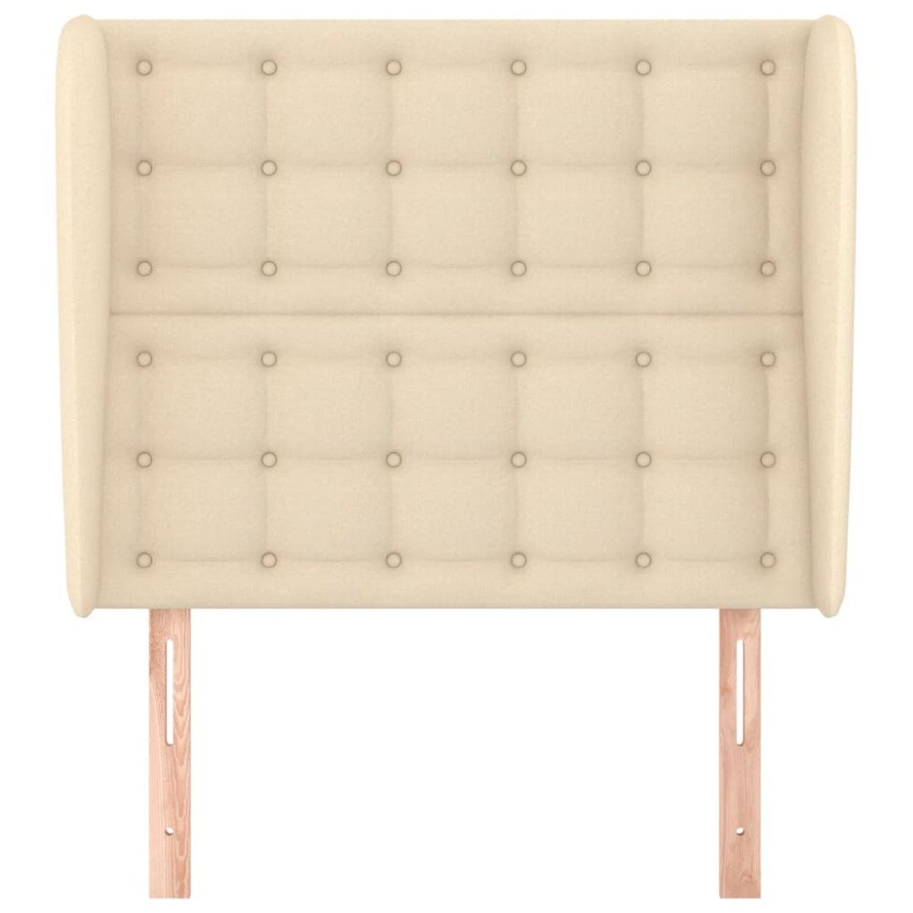 Produktbild för Sänggavel med kanter gräddvit 83x23x118/128 cm tyg