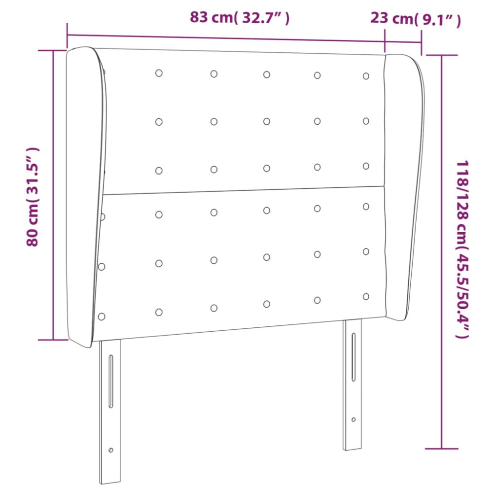 Produktbild för Sänggavel med kanter gräddvit 83x23x118/128 cm tyg