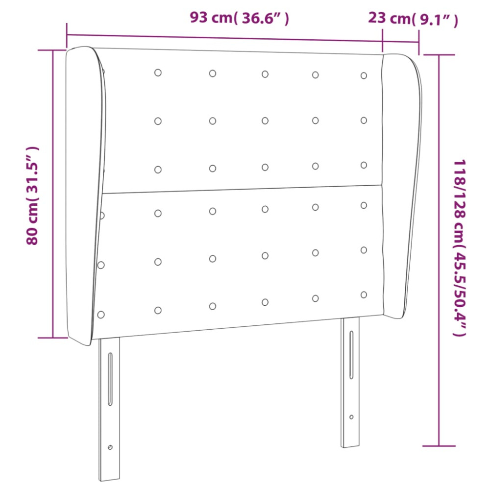 Produktbild för Sänggavel med kanter taupe 93x23x118/128 cm tyg