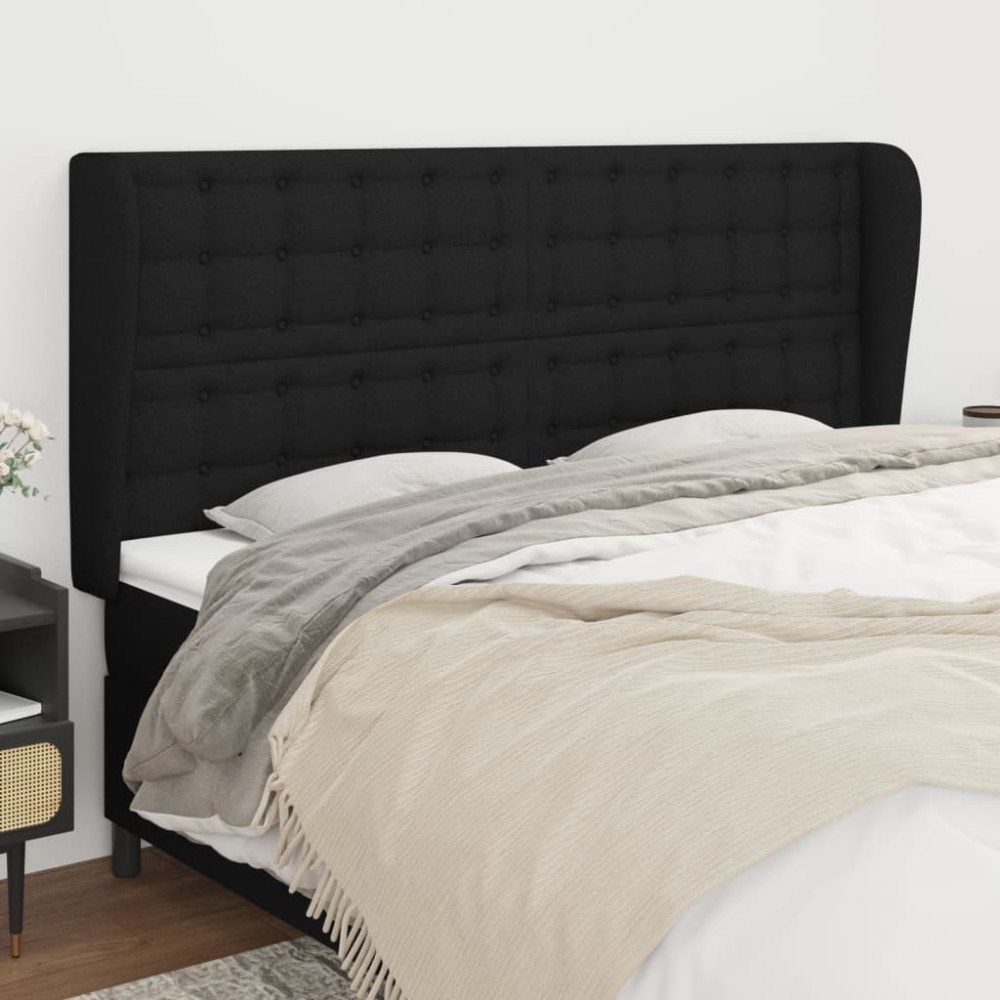 Produktbild för Sänggavel med kanter svart 163x23x118/128 cm tyg