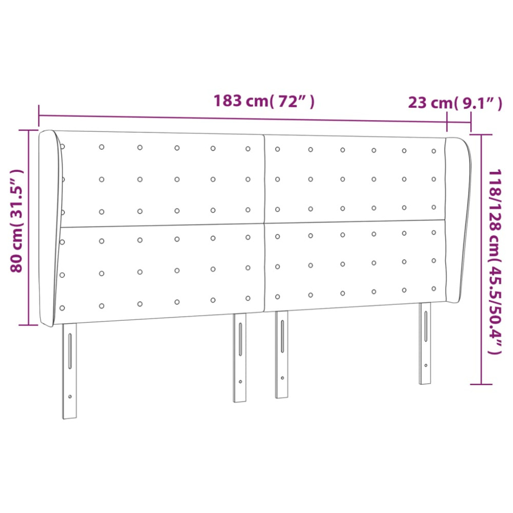 Produktbild för Sänggavel med kanter gräddvit 183x23x118/128 cm tyg
