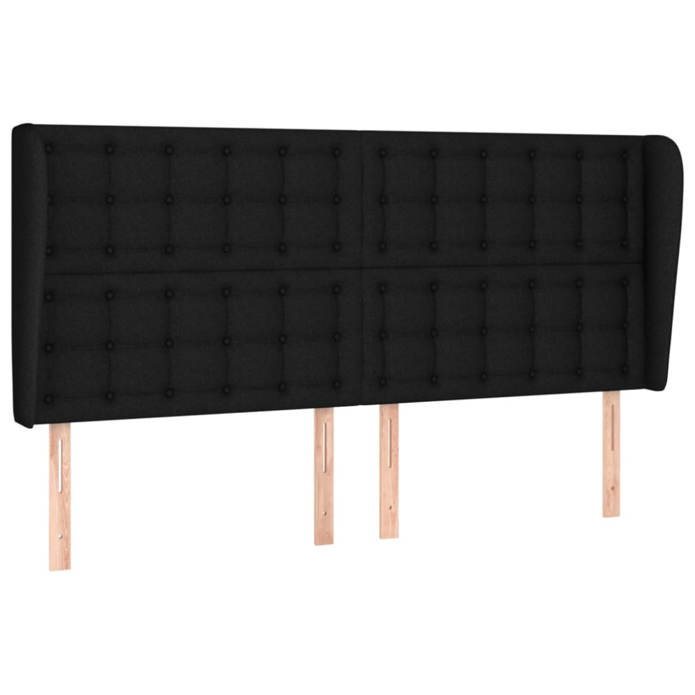 Produktbild för Sänggavel med kanter svart 203x23x118/128 cm tyg