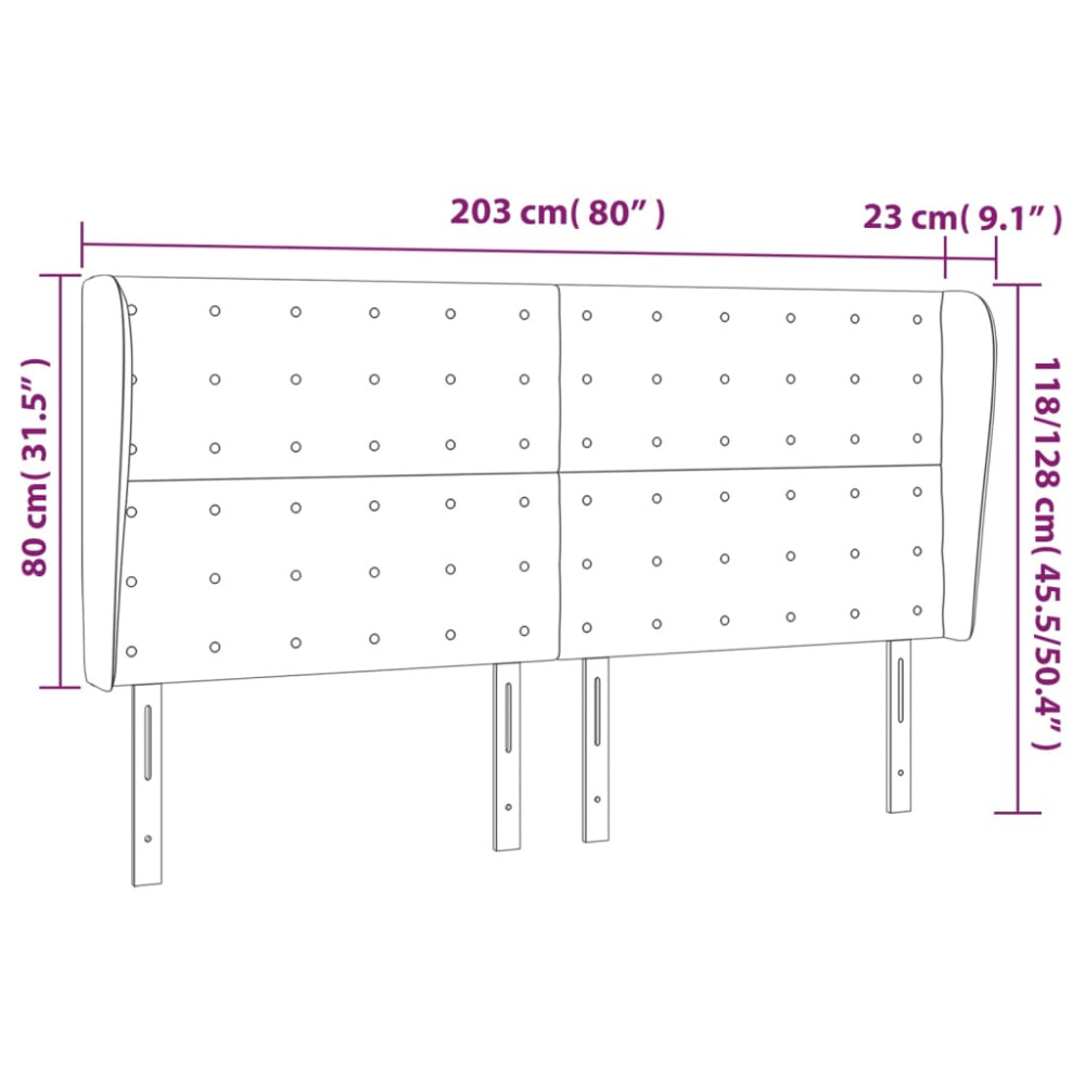 Produktbild för Sänggavel med kanter svart 203x23x118/128 cm tyg