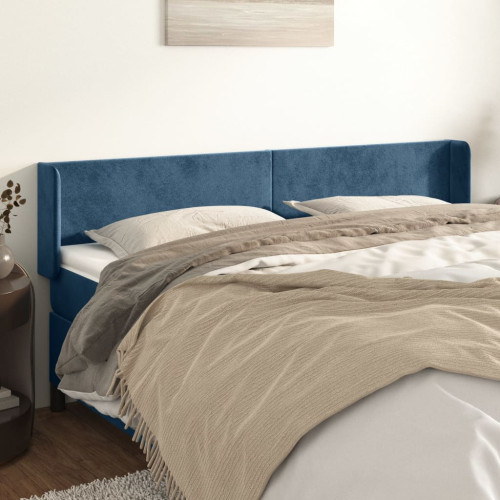 vidaXL Sänggavel med kanter mörkblå 203x16x78/88 cm sammet