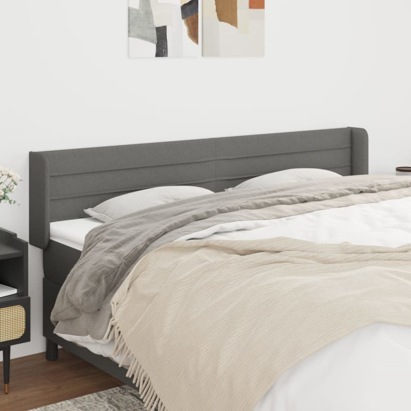 Produktbild för Sänggavel med kanter mörkgrå 163x16x78/88 cm tyg