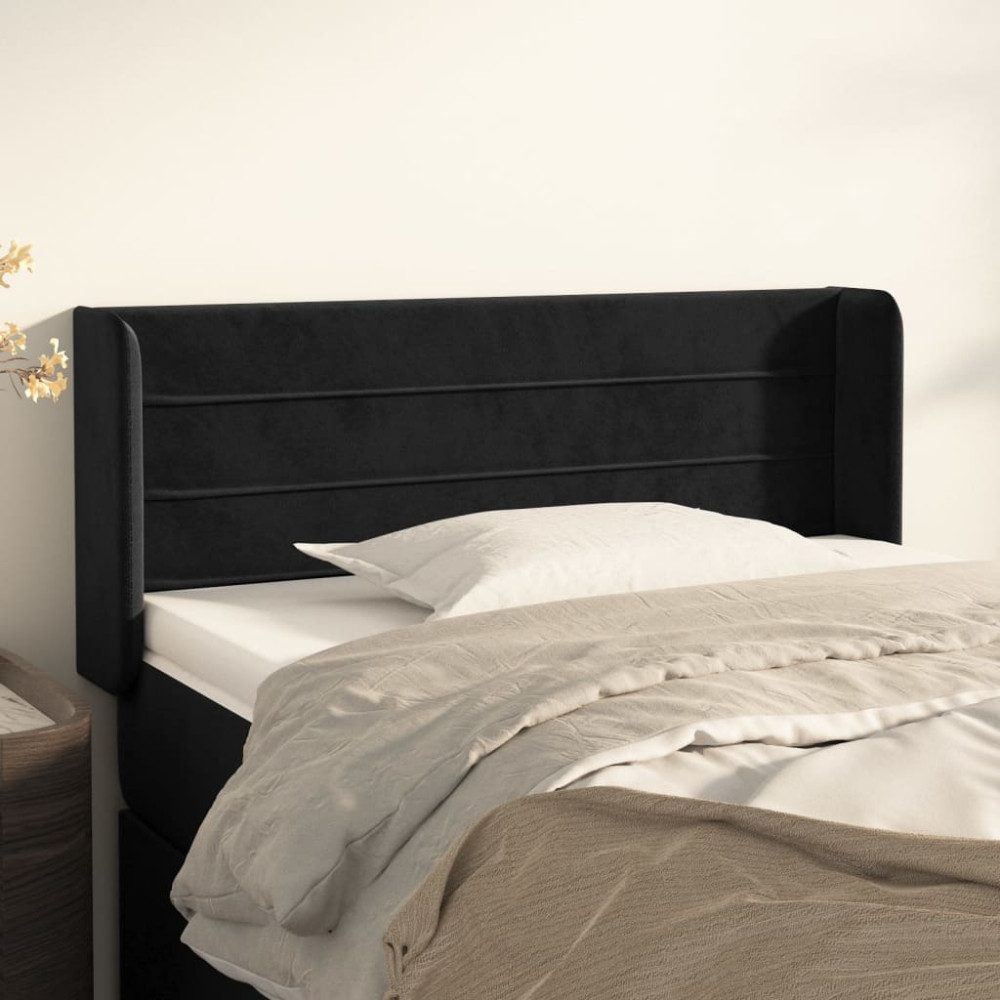 Produktbild för Sänggavel med kanter svart 93x16x78/88 cm sammet