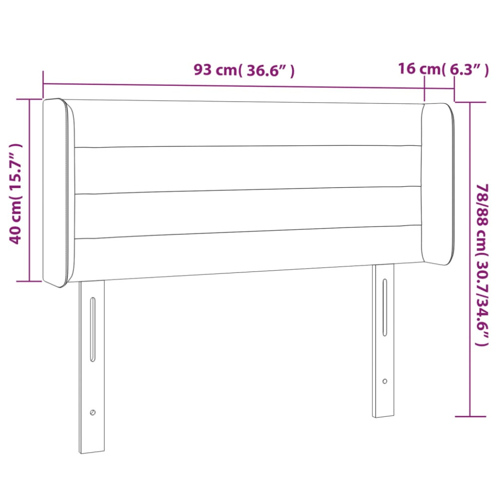 Produktbild för Sänggavel med kanter svart 93x16x78/88 cm sammet