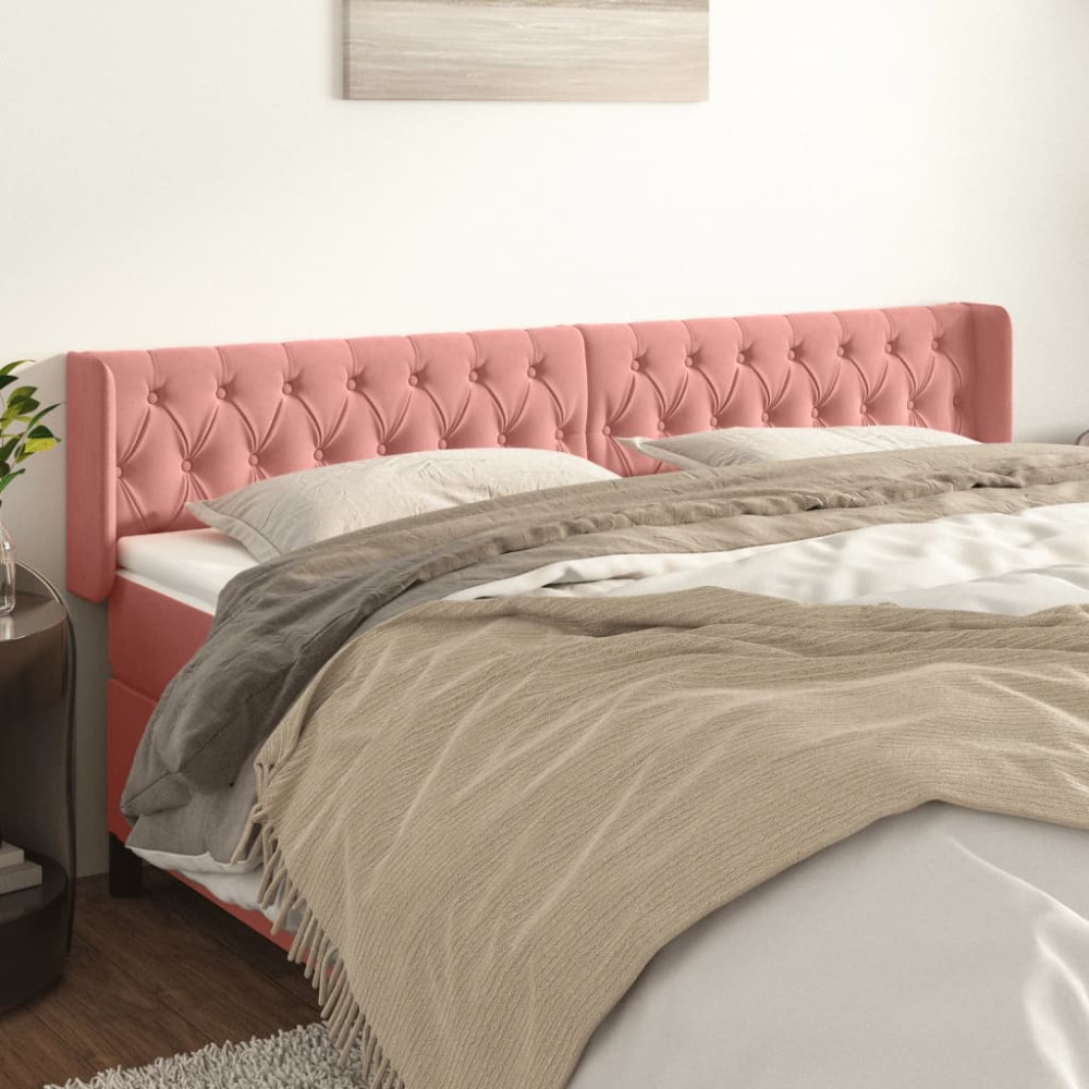 Produktbild för Sänggavel med kanter rosa 183x16x78/88 cm sammet