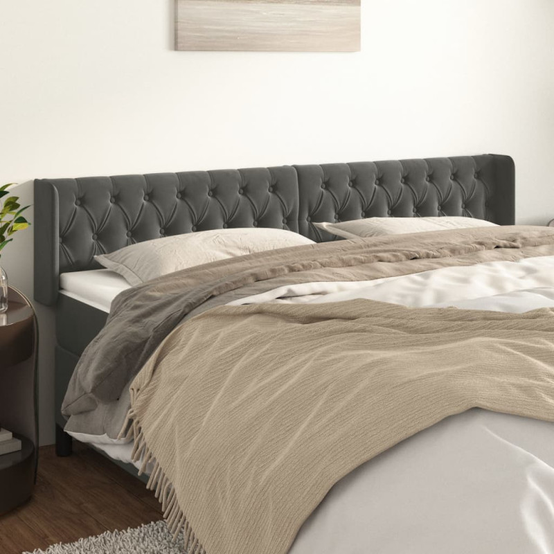 Produktbild för Sänggavel med kanter mörkgrå 203x16x78/88 cm sammet