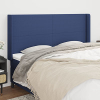 Produktbild för Sänggavel med kanter blå 183x16x118/128 cm tyg