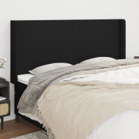 Produktbild för Sänggavel med kanter svart 203x16x118/128 cm tyg