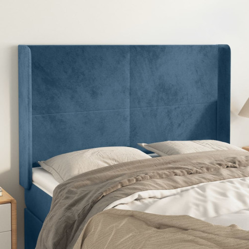 vidaXL Sänggavel med kanter mörkblå 147x16x118/128 cm sammet