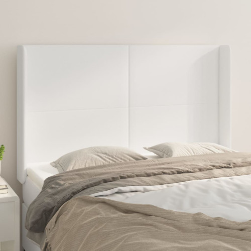 vidaXL Sänggavel med kanter vit 147x16x118/128 cm konstläder