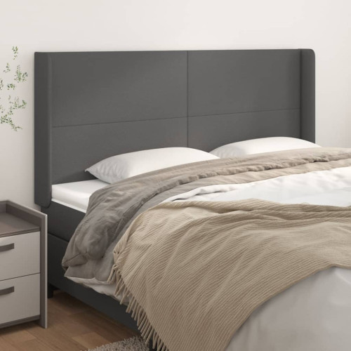 vidaXL Sänggavel med kanter grå 163x16x118/128 cm konstläder