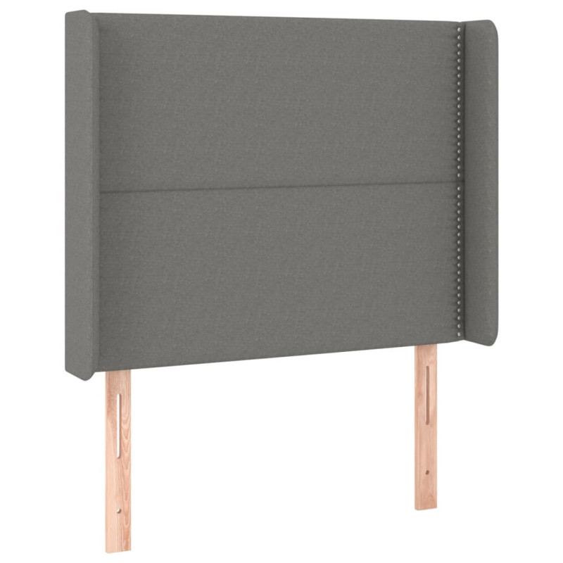 Produktbild för Sänggavel med kanter mörkgrå 83x16x118/128 cm tyg