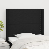 Miniatyr av produktbild för Sänggavel med kanter svart 83x16x118/128 cm tyg