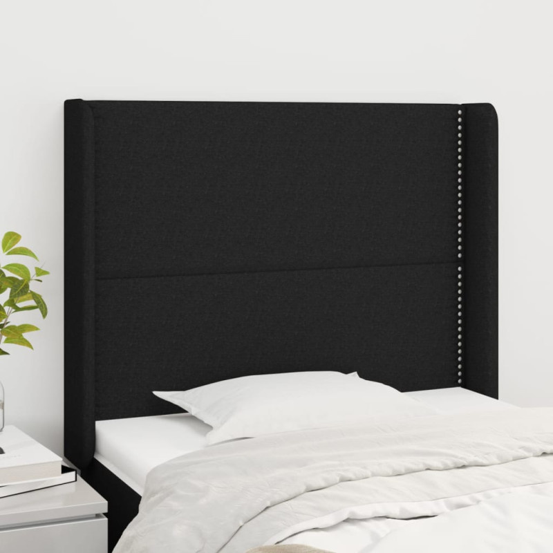 Produktbild för Sänggavel med kanter svart 83x16x118/128 cm tyg
