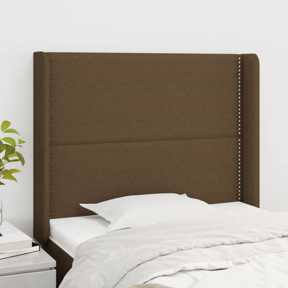 Produktbild för Sänggavel med kanter mörkbrun 93x16x118/128 cm tyg