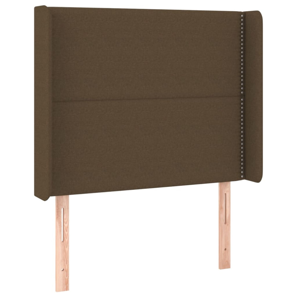 Produktbild för Sänggavel med kanter mörkbrun 93x16x118/128 cm tyg