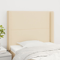 Produktbild för Sänggavel med kanter gräddvit 93x16x118/128 cm tyg