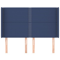 Miniatyr av produktbild för Sänggavel med kanter blå 147x16x118/128 cm tyg