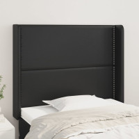 Miniatyr av produktbild för Sänggavel med kanter svart 83x16x118/128 cm konstläder
