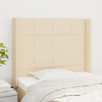 Produktbild för Sänggavel med kanter gräddvit 103x16x118/128 cm tyg