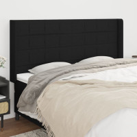 Produktbild för Sänggavel med kanter svart 163x16x118/128 cm tyg