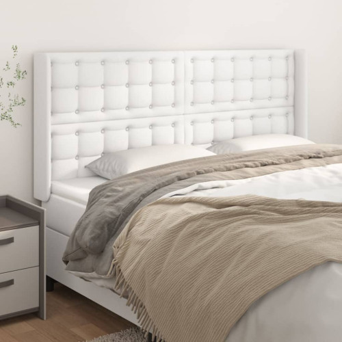 vidaXL Sänggavel med kanter vit 183x16x118/128 cm konstläder
