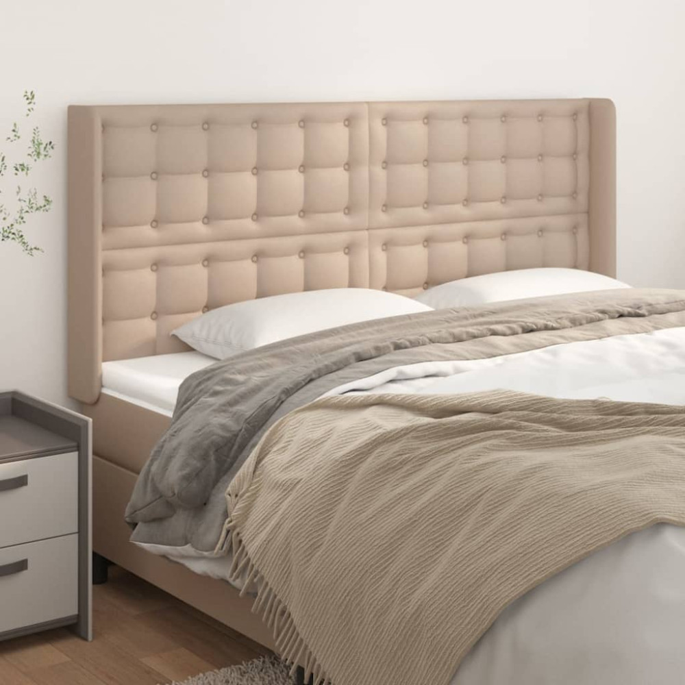 Produktbild för Sänggavel med kanter cappuccino 203x16x118/128 cm konstläder