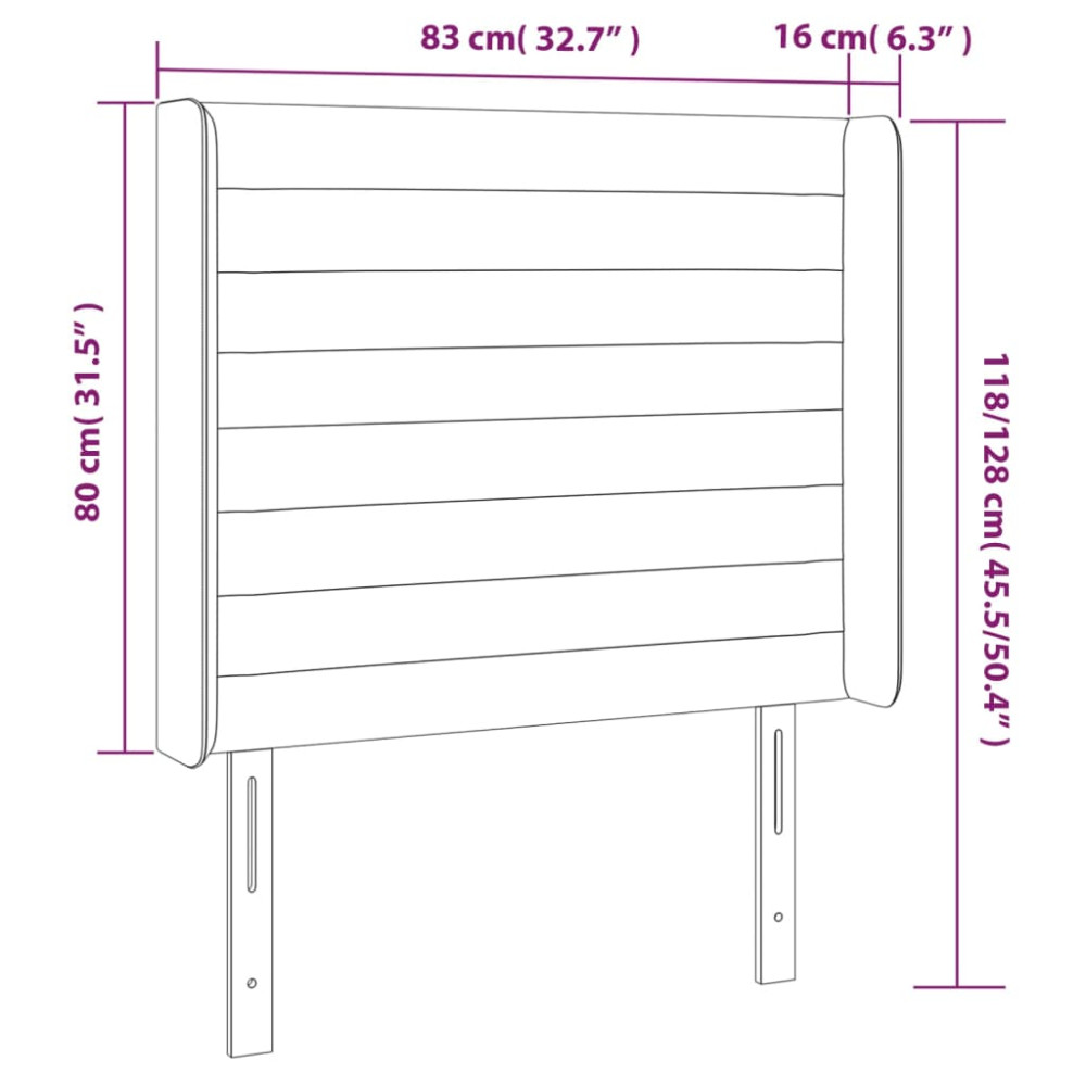 Produktbild för Sänggavel med kanter mörkbrun 83x16x118/128 cm tyg