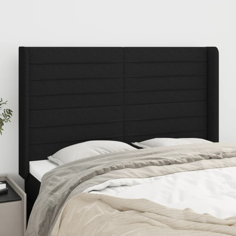 Produktbild för Sänggavel med kanter svart 147x16x118/128 cm tyg