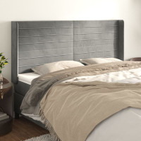 Produktbild för Sänggavel med kanter ljusgrå 163x16x118/128 cm sammet
